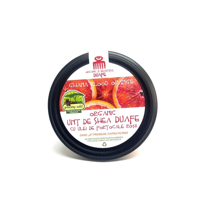 Unt de Shea Premium Duafe, cu Ulei de Portocale Rosii, Organic, 100% natural, Hidratare Intensa, 100 g