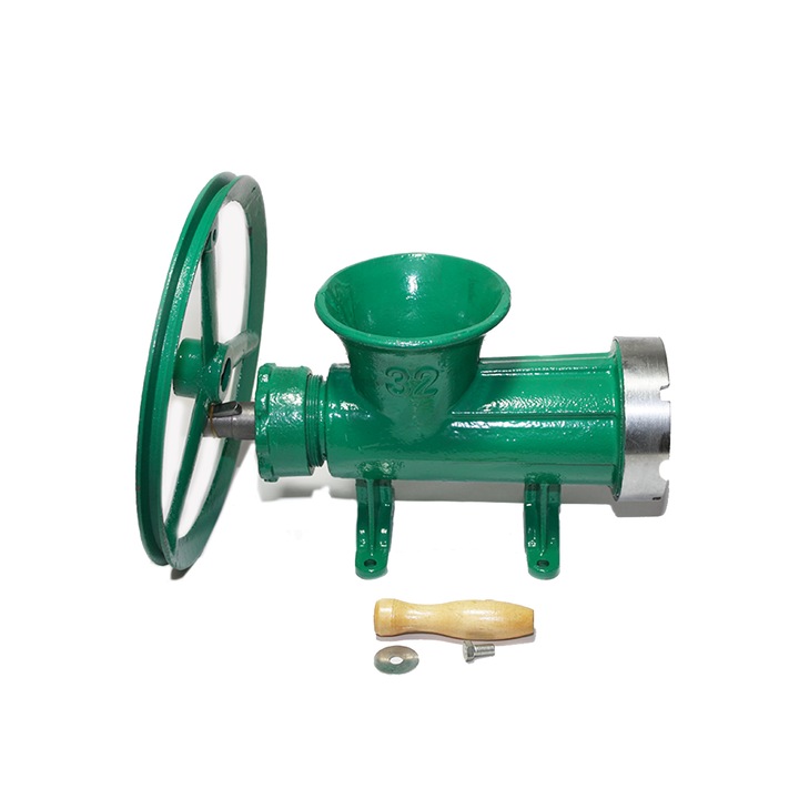 Masina manuala de tocat carne, Nr. 32, fonta, verde, cu rulment