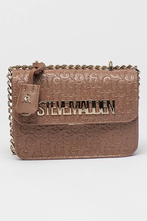 Steve Madden, Geanta crossbody de piele ecologica cu logo metalic Coal-E, Maro deschis