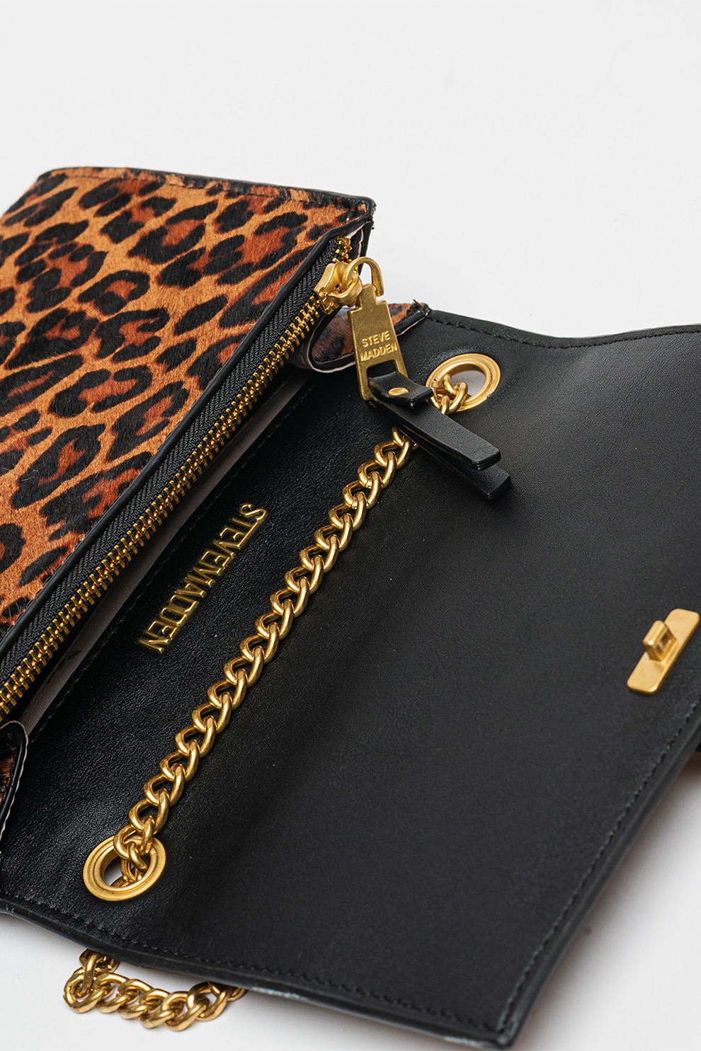Steve Madden, Geanta crossbody de piele cu par scurt Zeta, Negru