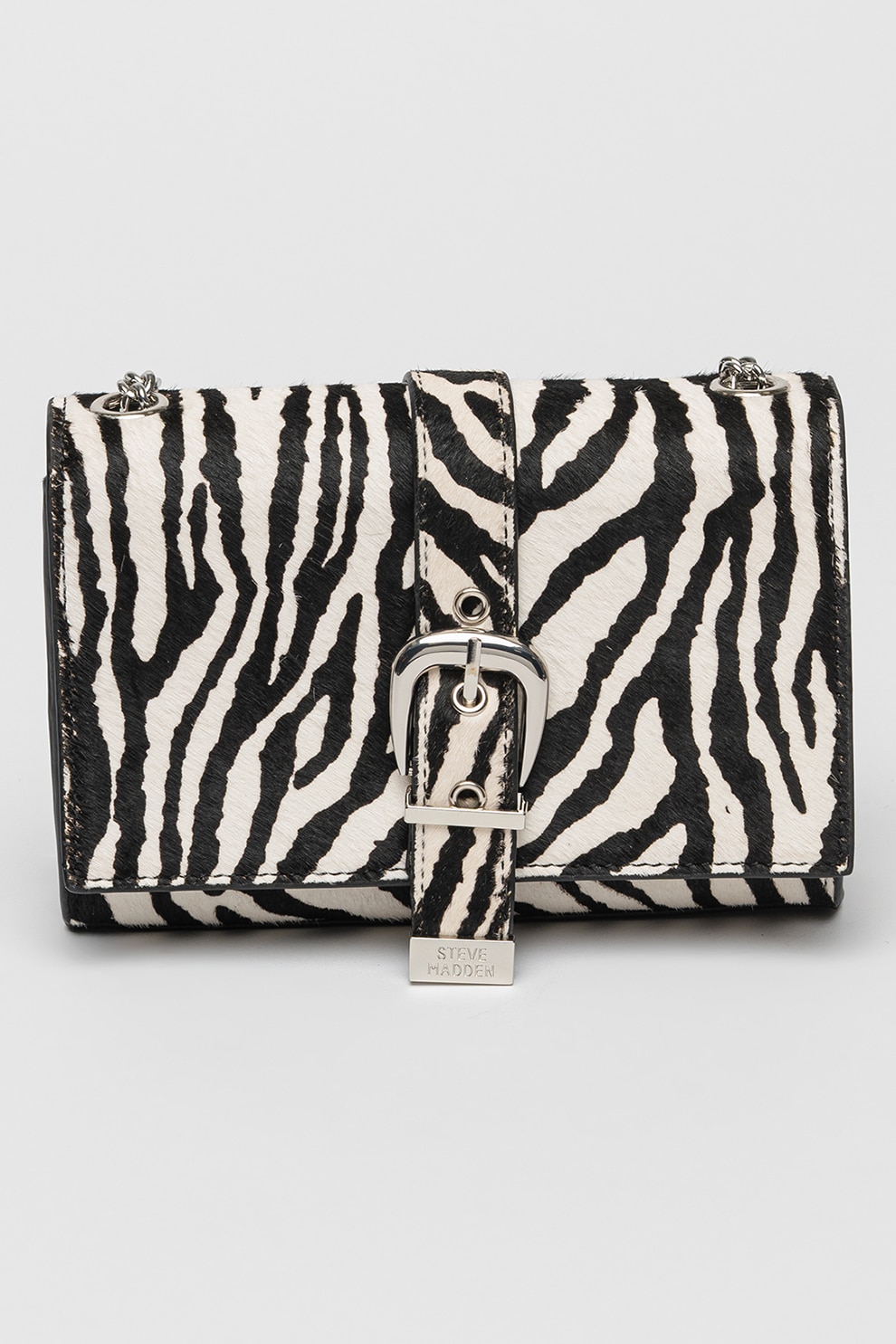 Steve Madden, Geanta crossbody de piele cu par scurt Zeta, Alb