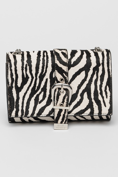 Steve Madden, Geanta crossbody de piele cu par scurt Zeta, Alb, Negru