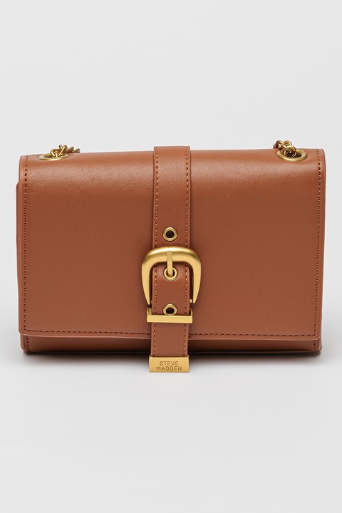 Steve Madden, Geanta crossbody de piele ecologica cu bareta de lant, Maro scortisoara