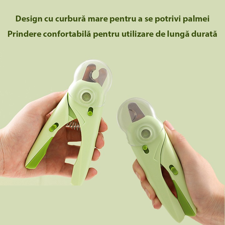 Cleste pentru animale, cu lumina LED, pentru pisici si caini de talie mica, cu pila de unghii integrata, verde