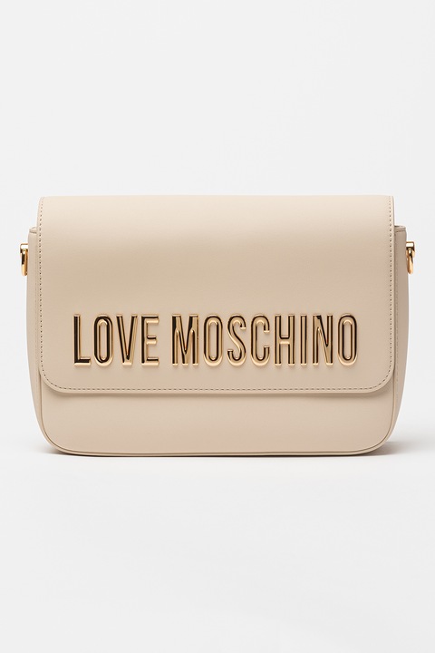 Love Moschino, Geanta crossbody cu logo, Alb fildes