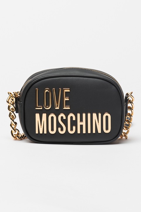 Love Moschino, Keresztpántos műbőr táska logóval, Fekete