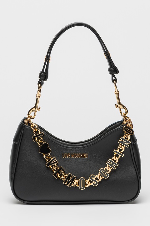 Love Moschino, Geanta de piele ecologica cu logo, Negru