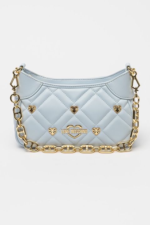 Love Moschino, Geanta matlasata de piele ecologica cu maner, Albastru deschis