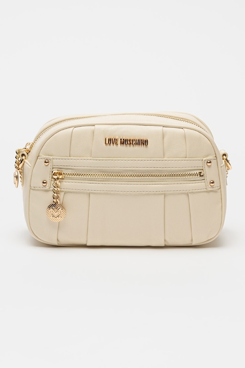 Love Moschino, Geanta crossbody cu buzunar cu fermoar, Crem