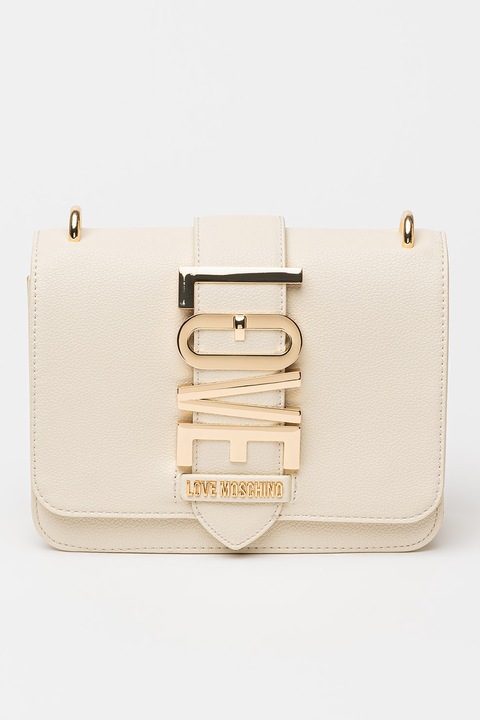 Love Moschino, Keresztpántos műbőr táska fémlogóval, Csontszín