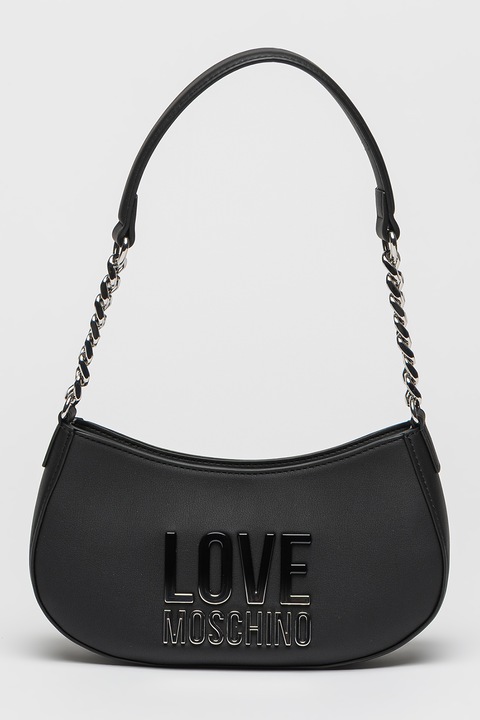 Love Moschino, Műbőr válltáska nagy logóval, Fekete