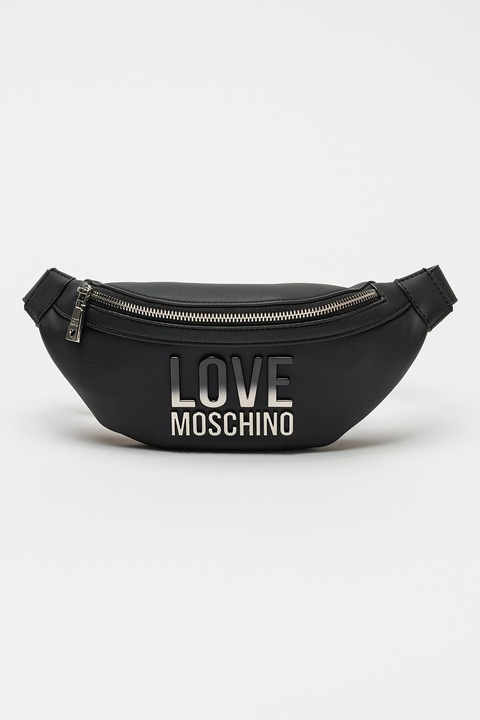 Love Moschino, Borseta de piele ecologica cu logo, Negru