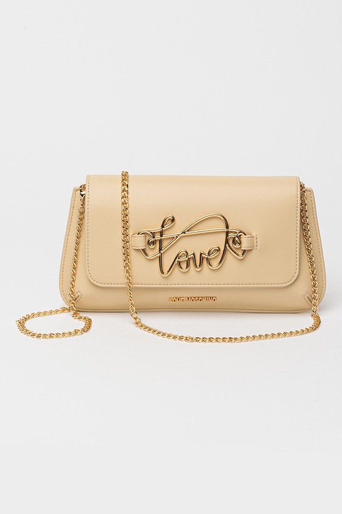 Love Moschino, Műbőr táska láncos keresztpánttal, Bézs
