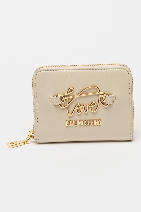 Love Moschino, Portofel mic de piele ecologica cu fermoar, Crem