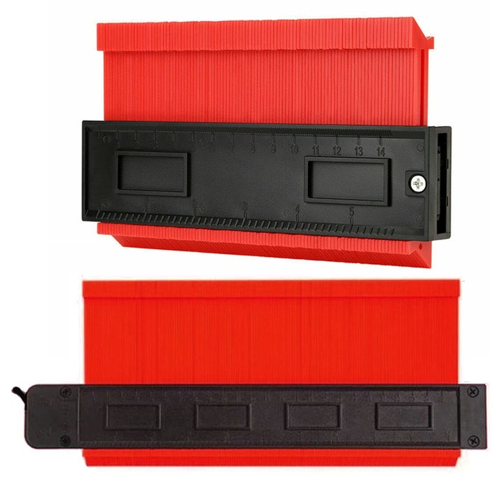 Sablon De Masurare Contur, Axroad Mall, 5 inch Stil obisnuit + 10 inch cu blocare, Rezistenta mare la tractiune, Masurati si copiati unghiurile cu precizie, Usor de marcare, Pentru covoare, gresie, ABS, 146x105/250x30mm, Rosu