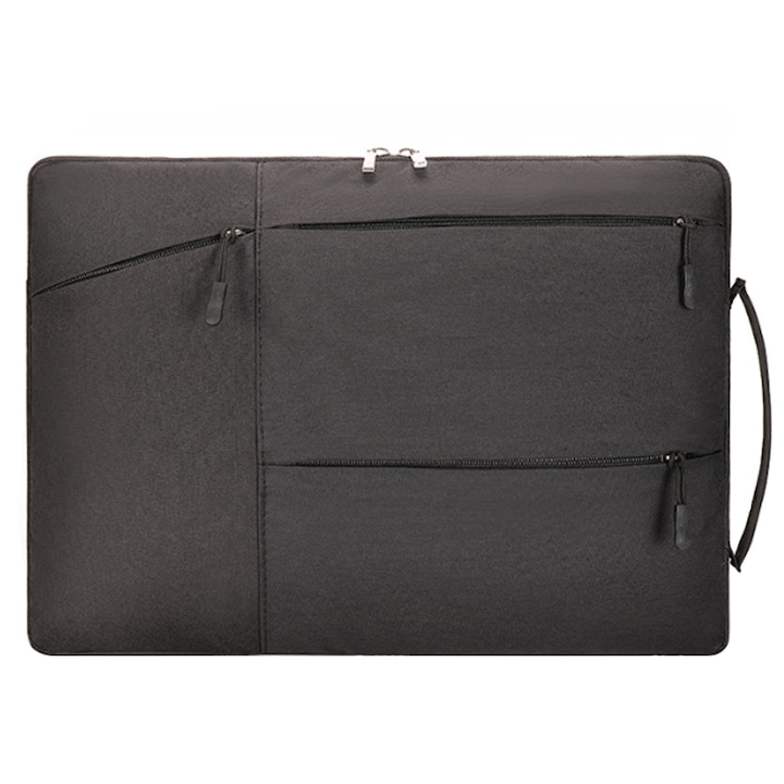 Защитен калъф за лаптоп и носене, Axroad Mall, Чанта за лаптоп, 15.6 инча, Мека удароустойчива гъба, Множество вътрешни отделения, Дръжки, Двоен цип, Водоустойчив, Полиестер, 42x32x6 см, Черен