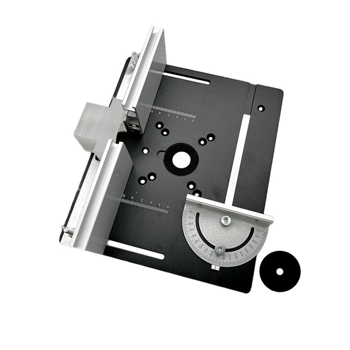 Placa inserare masa de frezat cu inele, SINBINTA, Rezistent la rugina si durabil, Design cu scara de dimensiuni duble, Pentru pasionatii de prelucrare a lemnului si bricolaj, Aluminiu/Plastic, 240 × 200mm, Argintiu/Negru