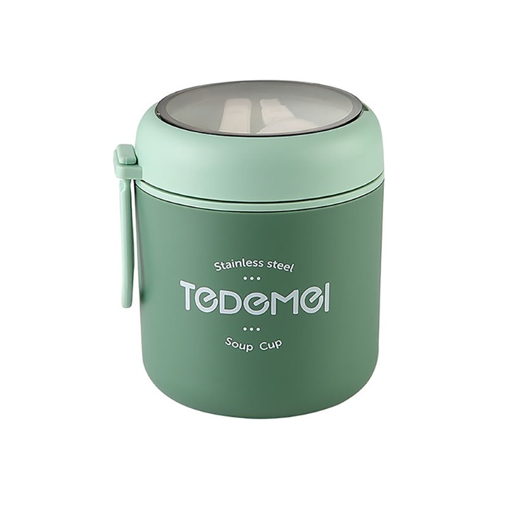 Termos pentru mancare pentru copii, cutie portabila pentru micul dejun, otel inoxidabil, 530ml, verde