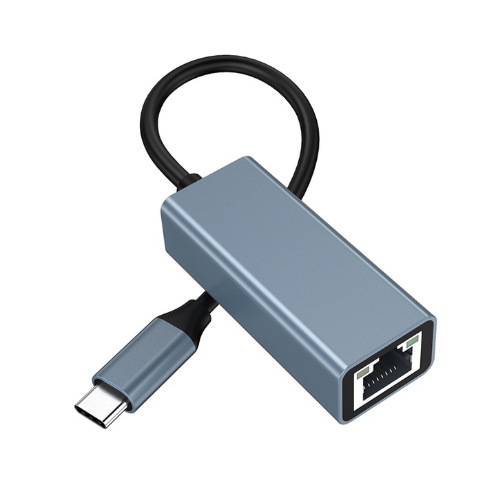 Тип-C към RJ45 Gigabit Ethernet адаптер, с индикатор за захранване, 10/100/1000 Mbps