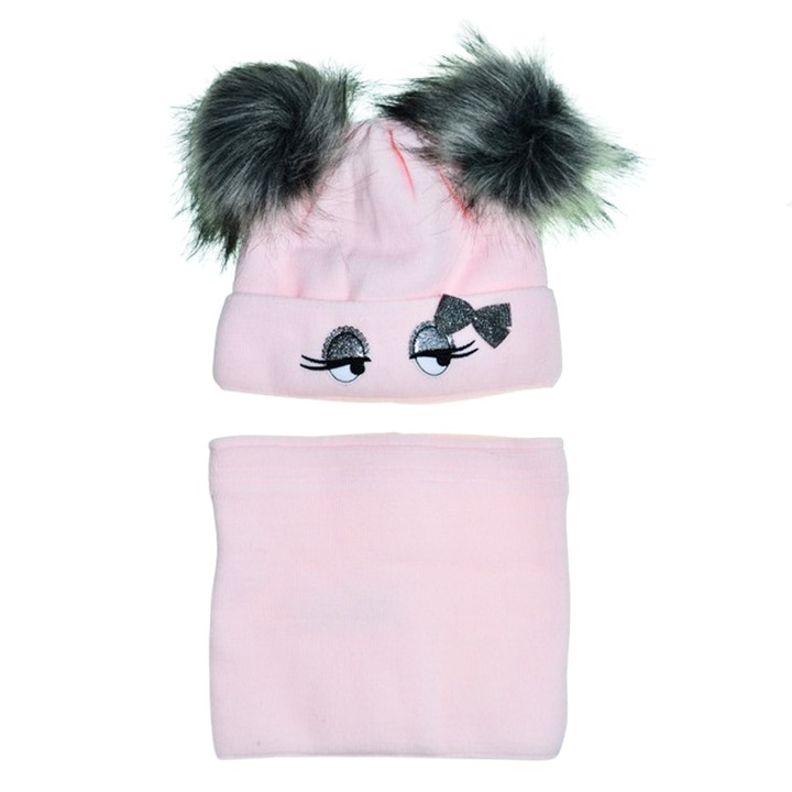 Két részes szett, sapka és sál lányoknak Mini Junior 42-464, Pink, Rózsaszín
