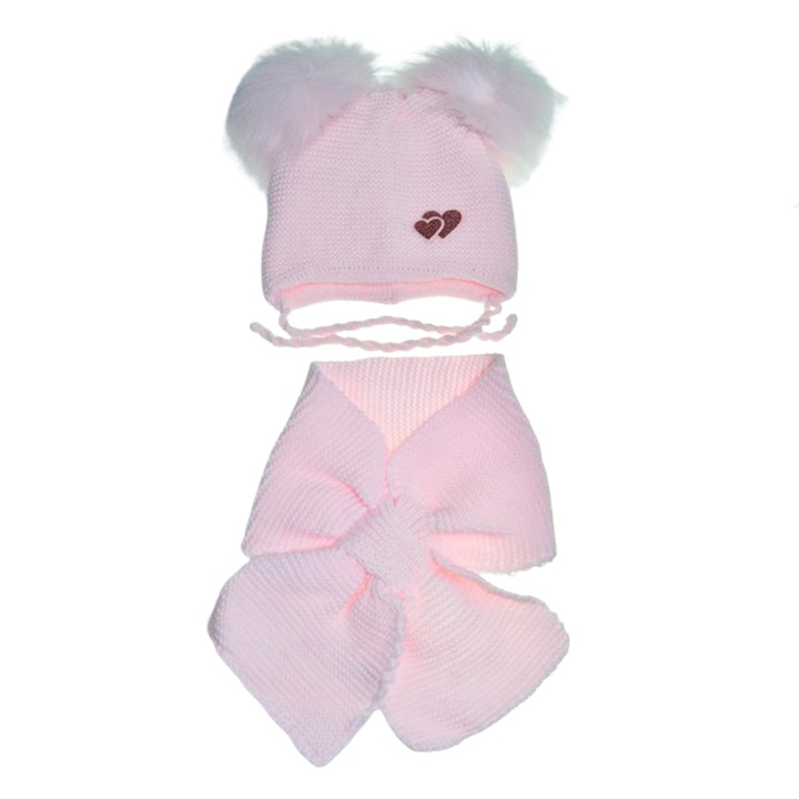 Két részes szett, sapka és sál lányoknak Mini Junior 46-421, Pink, Rózsaszín