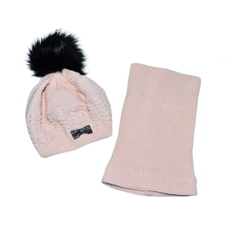 Két részes szett, sapka és sál lányoknak Mini Junior 48-355-A, Pink, Rózsaszín