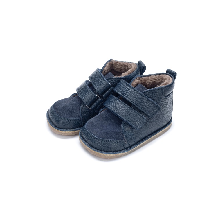 Ghete copii barefoot cu blana Tega Shoes, Albastru inchis