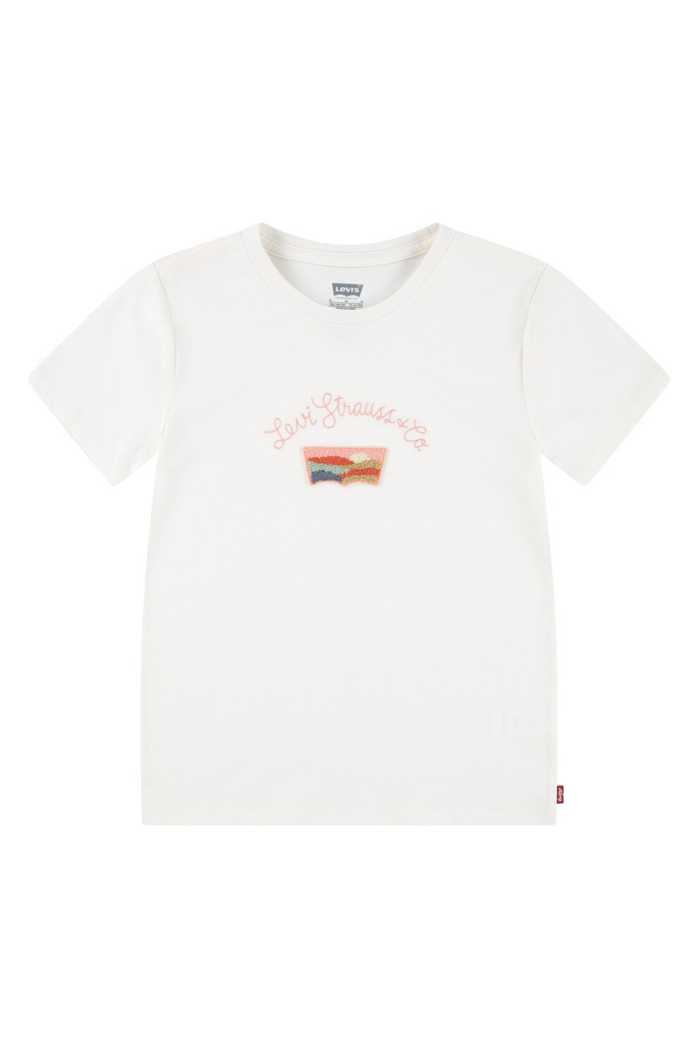 Levi's, Tricou din amestec de bumbac cu decolteu la baza gatului, Rosu, Piersica, Alb optic, 128 CM