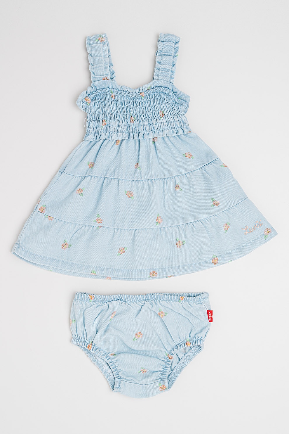 Levi's, Set de boxeri si rochie denim din lyocell - 2 Piese, Verde, Portocaliu, Albastru deschis, 98 CM