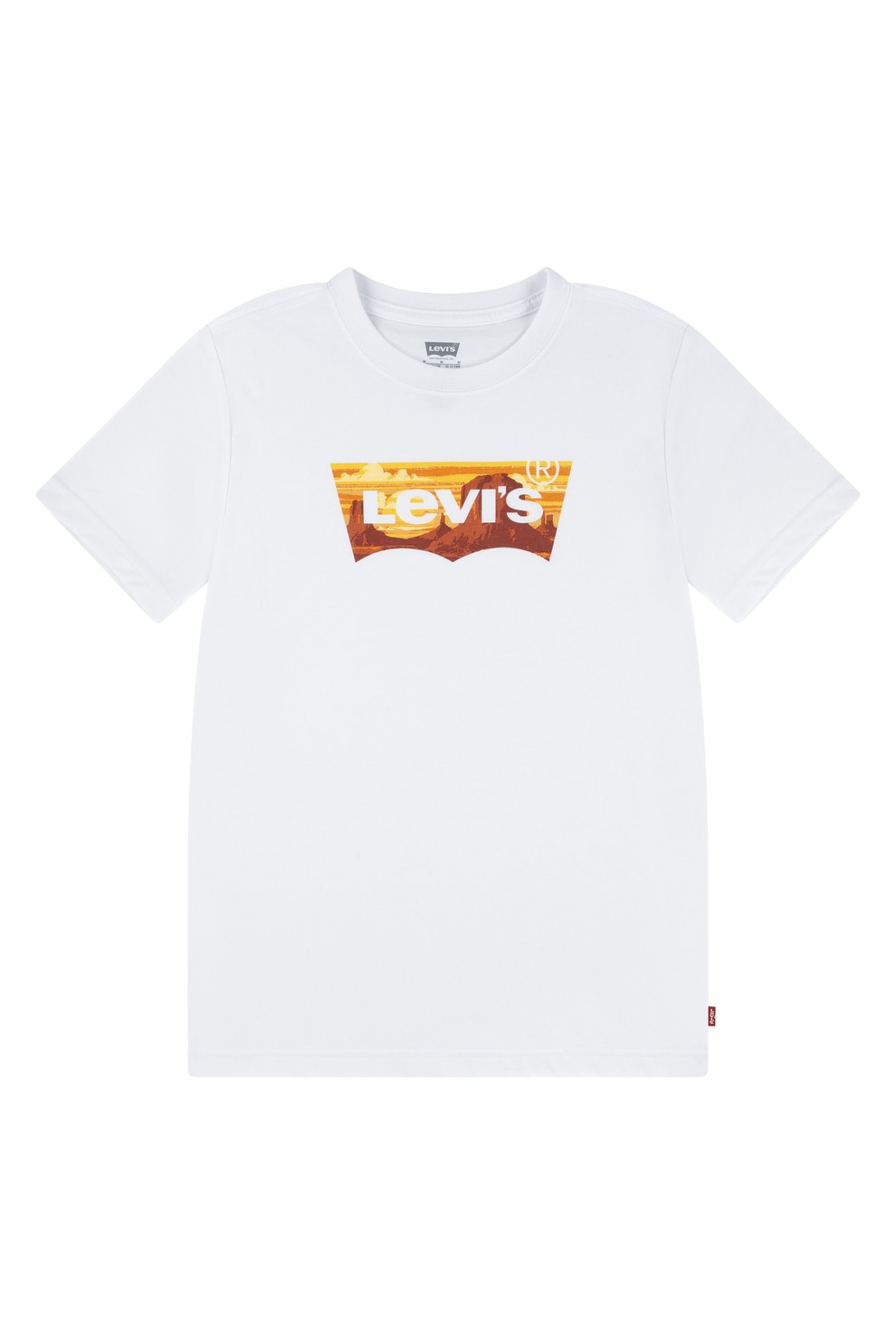 Levi's, Tricou cu decolteu la baza gatului si imprimeu logo, Alb, Maro scortisoara, 140 CM