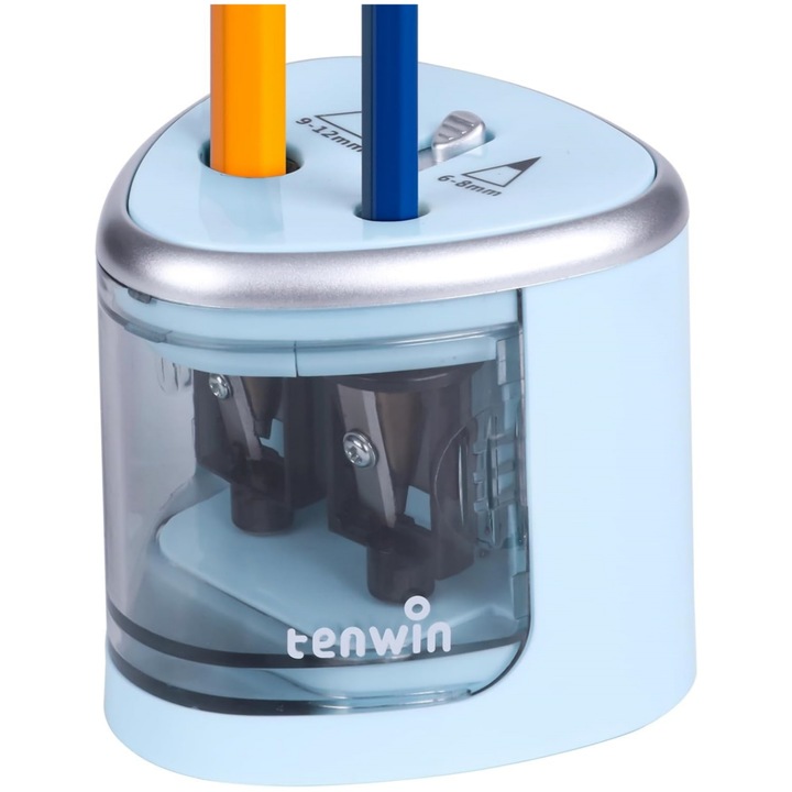 Ascutitoare Electrica, Design cu doua gauri, Oprire automata, Usor de transportat si de utilizat, Potrivit pentru creionul de 6-13mm,7x7.5cm, Plastic, Vanaxalife®, Azuriu