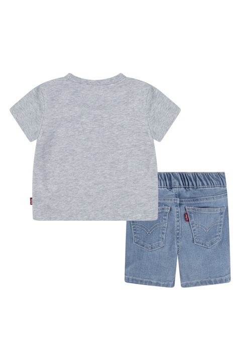 Levi's, Тениска с принт и къси дънки, Пастелносин/Сив меланж