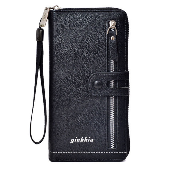 Мъжки портфейл, с цип, 8 слота за карти, 19x10x2 см, Vanaxalife®, черен