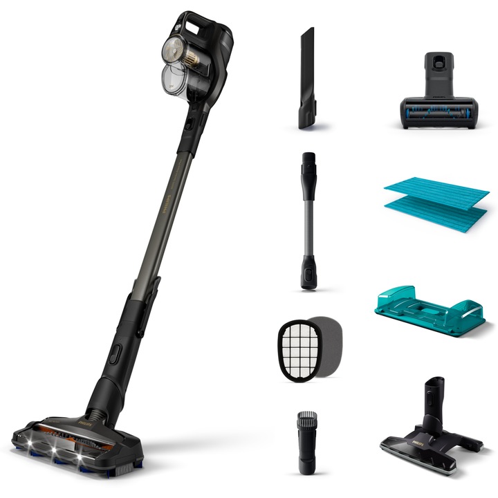 Вертикална прахосмукачка Philips Aqua Plus XC8349/01, 0.6l, 25.2V, Автономия 80 мин. Тъмносива
