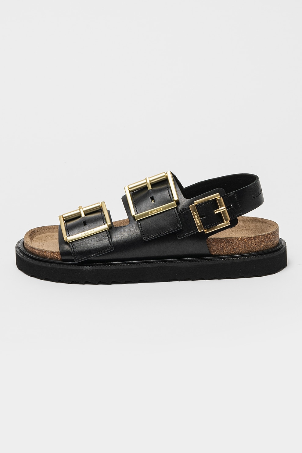 AllSaints, Sandale de piele cu catarama supradimensionata, Negru, 37