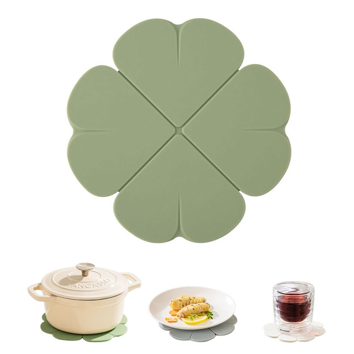 Hőálló szilikon italtartó készlet, lóhere forma, halványzöld, 15,8cm, 2 db