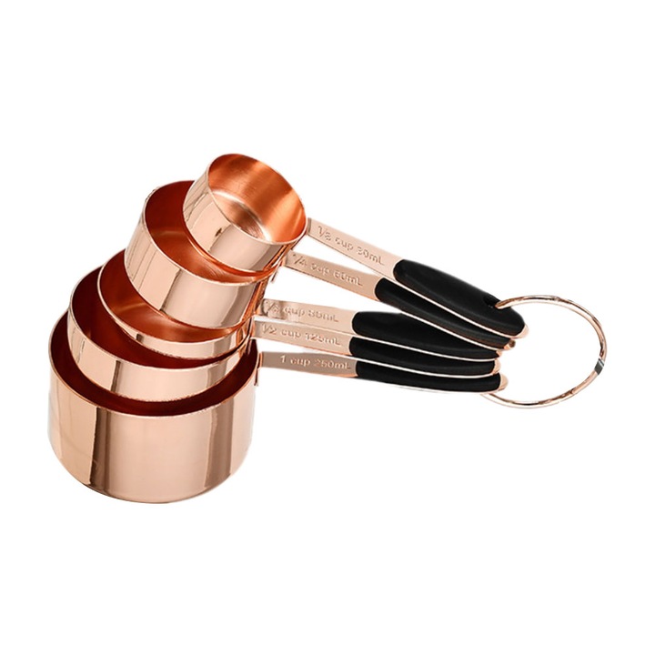 Комплект мерителни прибори, 5 чаши, розови, изработени от неръждаема стомана и пластмаса без BPA