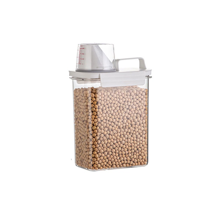 Cutie alimentara cu capac, 1800ml, transparenta cu alb, cu manere, rezistenta la temperaturi intre -20C si 60C