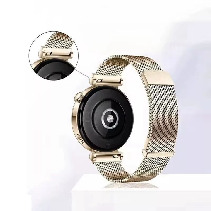 Curea metalica compatibila cu Huawei Watch GT2 42mm, GT3 42mm, GT3 Pro 43mm, bratara inox, auriu rose, 20mm