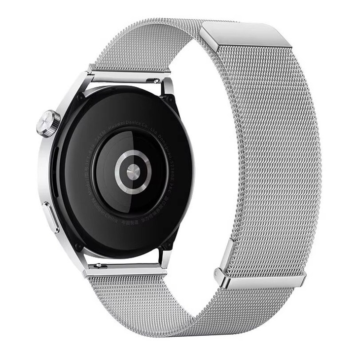 Curea metalica compatibila cu Huawei Watch GT4 41mm, GT5 41mm, GT5 Pro 42mm, bratara inox, argintiu, 18mm