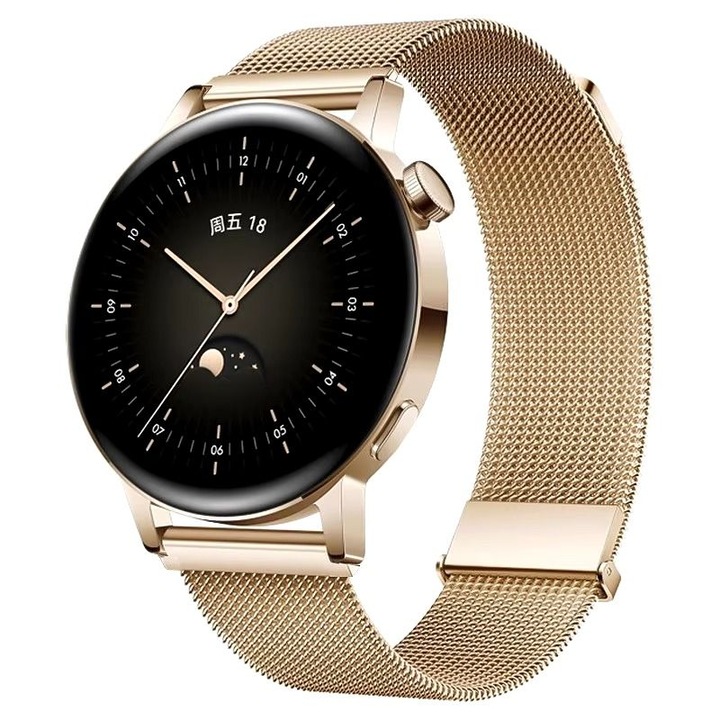 Curea metalica compatibila cu Huawei Watch GT4 41mm, GT5 41mm, GT5 Pro 42mm, bratara inox, auriu rose, 18mm