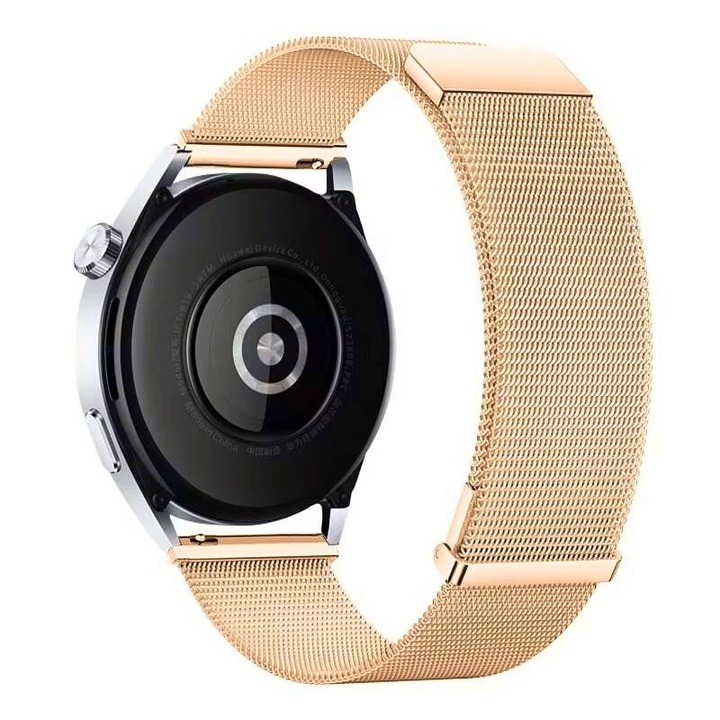 Curea metalica compatibila cu Huawei Watch GT4 41mm, GT5 41mm, GT5 Pro 42mm, bratara inox, auriu rose, 18mm