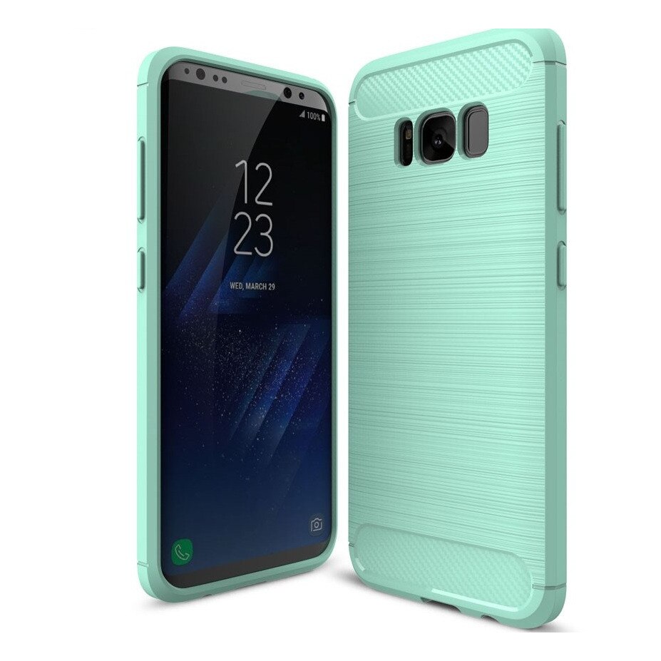 Husa Samsung Galaxy S8 Plus G955, Protectie Silicon, Cyan, Carcasa Aspect Brushed