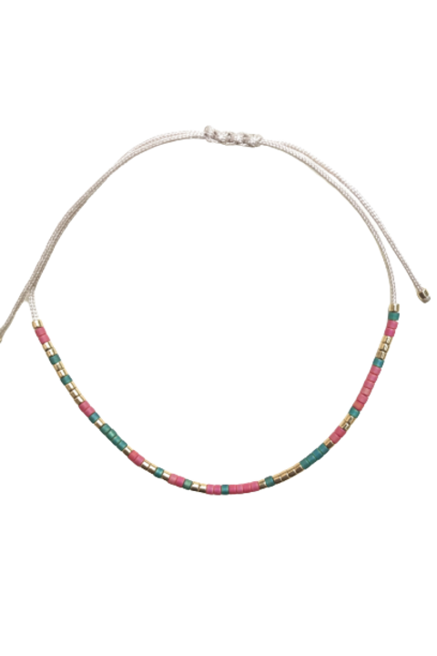 Bratara mesaj cod Morse "LIVE LAUGH LOVE", reglabila, dama, snur matase, placat cu aur 24K, verde/rosu