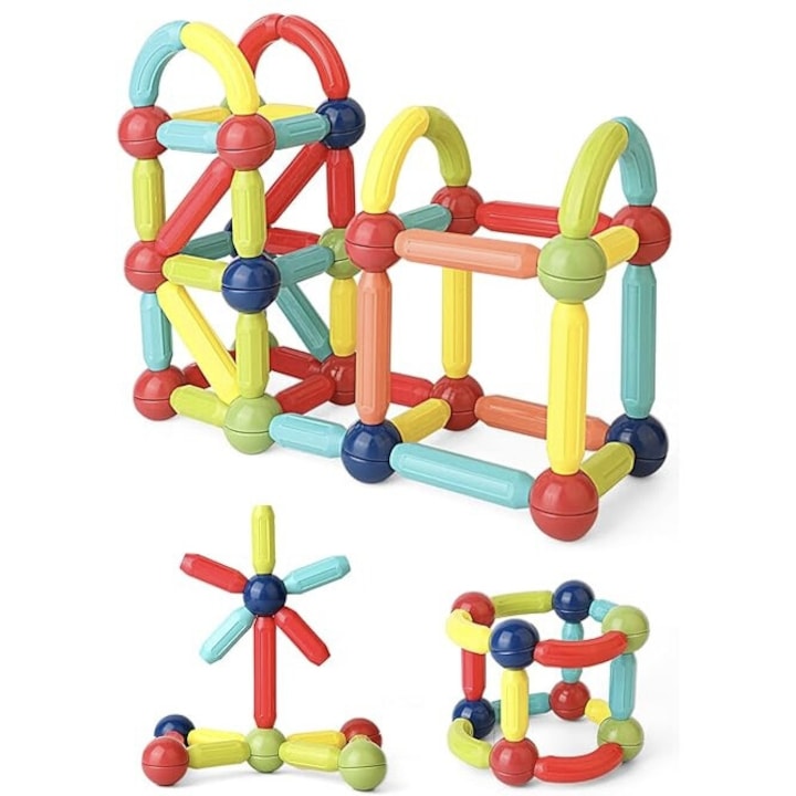 Set de constructii pentru copii, 64 blocuri magnetice