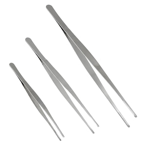 Set 3 Cleste Tip Penseta pentru Bucatarie, SINBINTA, Anti-alunecare, Rezistenta la temperaturi ridicate, Usor de curatat, Design ergonomic, Pentru gatit design alimentar, decorare tort, Otel inoxidabil, 20/25/30cm, Argintiu