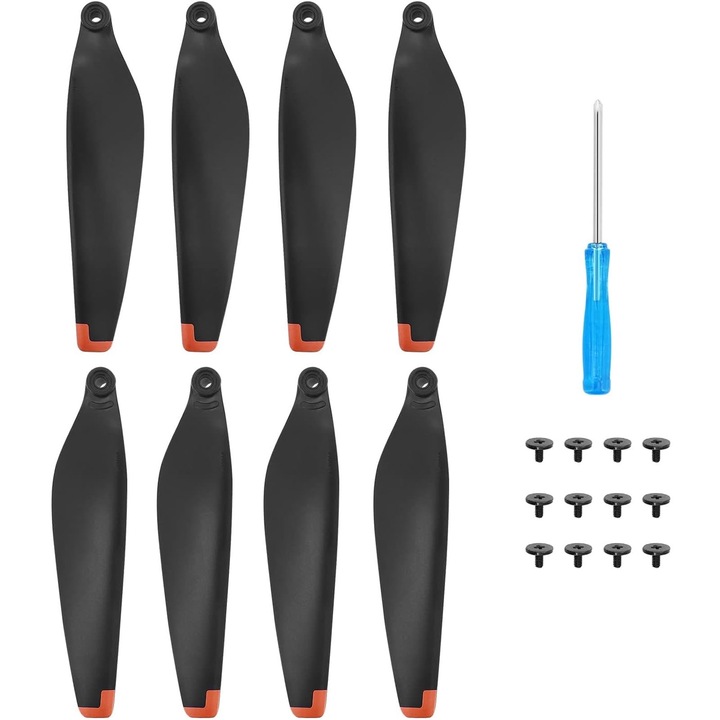 Комплект от 8 витла за дронове, Hggzeg, с 12 винта и отвертка, аеродинамичен дизайн, нисък шум, лесен за инсталиране, устойчив на износване, преносим, съвместим с DJI MINI 4 PRO 6030F, пластмаса, 7,5 × 1,8 см, черен/оранжев