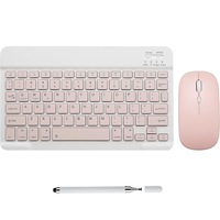 Tastatura Bluetooth, SINBINTA, Cu mouse si creion condensator, Ultraslim, Wireless, Cablu Type-C, Baterie Reincarcabila, Compatibil cu tablete si smartphone, Portabila, Windows, Mac, Android, iOS, ABS/Metal, 10inch, Roz