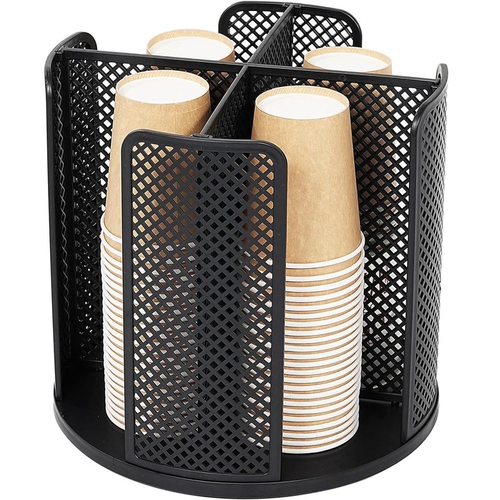 Suport pentru Pahare, Hggzeg, Rotativ, Detasabil, Design gol, Usor de instalat, Multifunctionale, Potrivit pentru produse de ingrijire a pielii, condimente, pensule de machiaj, Plastic, 22 x 23.5 cm, Negru