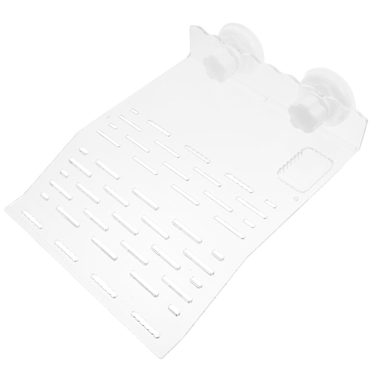 Platforma de Odihna Pentru Broaste Testoase Cu 2 Ventuze, Axroad Mall, Rampa Pentru Reptile, Design inclinat, Aspiratie puternica, Pentru broaste, tritoni, Acril, 20x14x10cm, Transparent/Alb